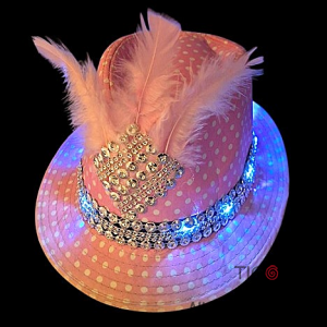 SOMBRERO GUAPO ROSA CON LUNARES BLANCOS DECO PLATEADO CON LUZ x 1
